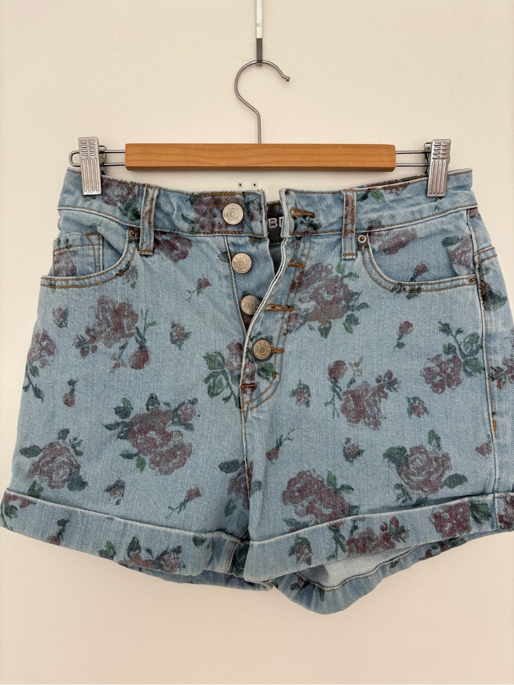 BDG Floral High Rise Denim Shorts | Button Fly Cuffed - Picture 2 of 6